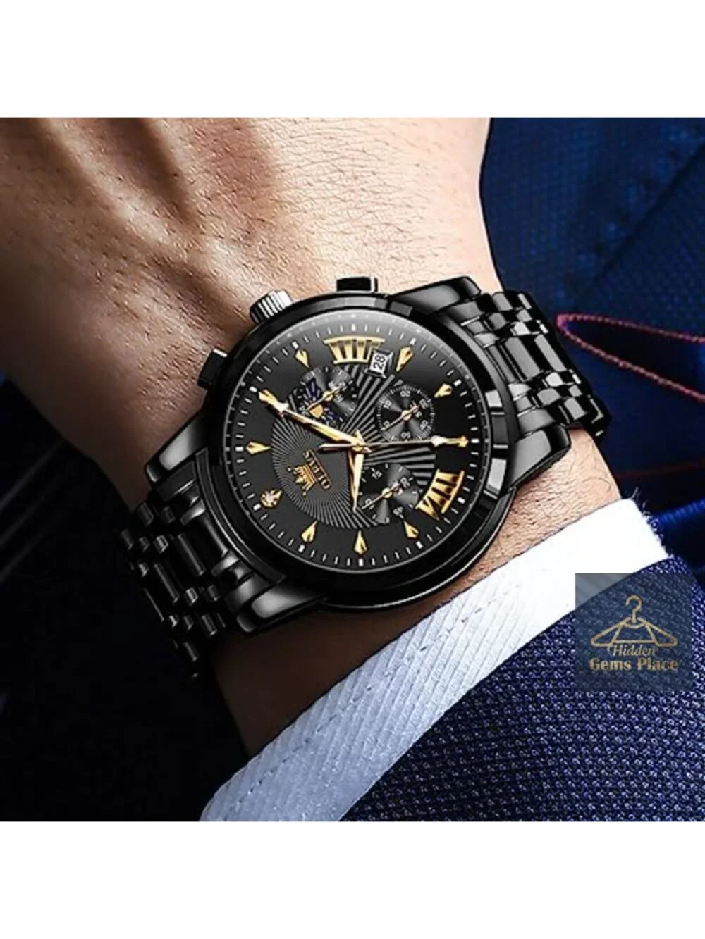 Luxury Waterproof Luminous Chronograph Watch with Stainless Steel Bracelet